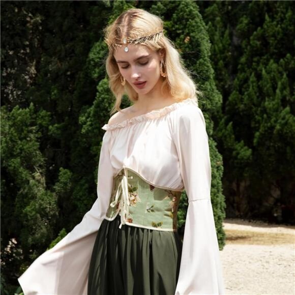 Renaissance Floral Corset Belt – Lace-Up Underbust Waist Cincher, Medieval - Picture 4 of 5